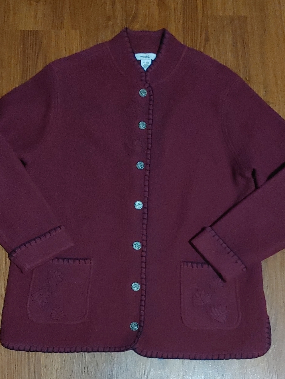 Northern Traditions Wool Burgundy Button-Front Sweater Cardigan Sz MED